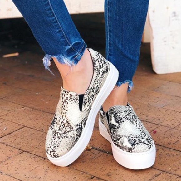 Shoes - Snakeskin Print Slip on vegan leather Sneakers